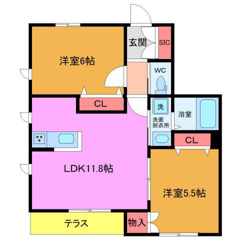 フェルゼ西船(2LDK/1階)の間取り写真