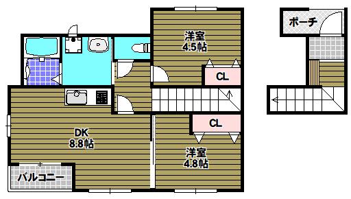アルビネスⅡ(2LDK/2階)の間取り写真