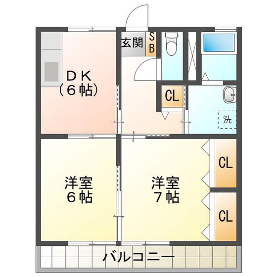 ルミネ高松(2DK/1階)の間取り写真