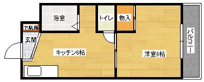クレストビュー長束(1DK/2階)の間取り写真