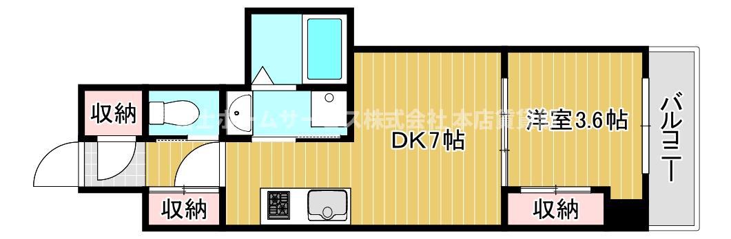 クローバー・ビュー北花田(1DK/11階)の間取り写真