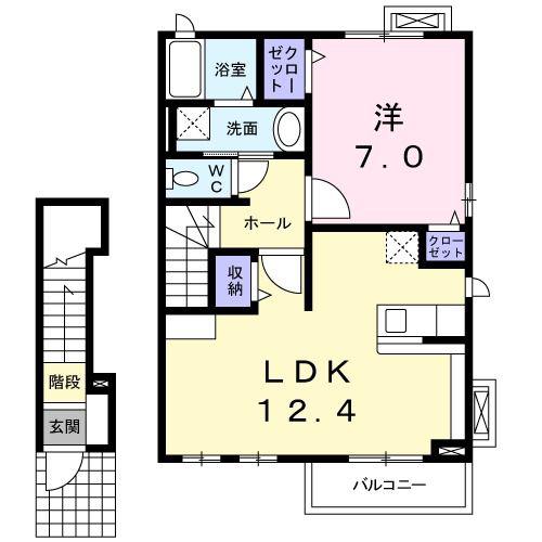 ブライトオレンジ(1LDK/2階)の間取り写真