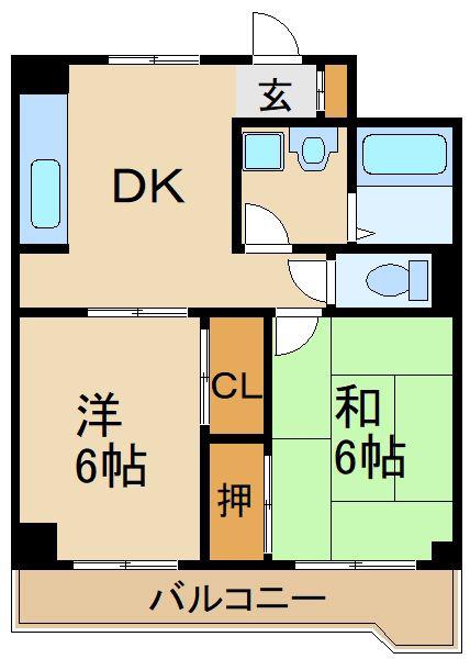 野原府中コーポ(2DK/6階)の間取り写真