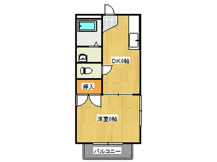 ハミングバード(1DK/2階)の間取り写真