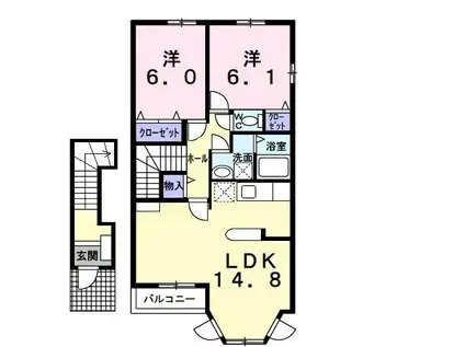 ラ・ミア・カーサB(2LDK/2階)の間取り写真