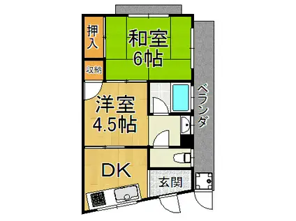 コーポヤオゼン(2DK/4階)の間取り写真