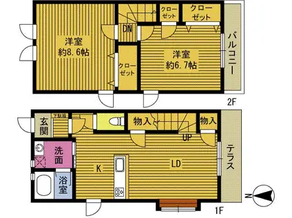 アークヒルズ弐番館(2LDK/1階)の間取り写真