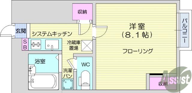グリーンヒル北仙台(1K/1階)の間取り写真