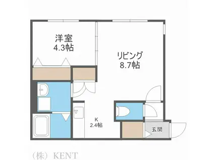 トライバルスペース発寒南(1LDK/2階)の間取り写真