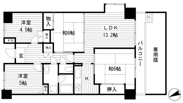 ロワイヤル北八代(4LDK/1階)の間取り写真