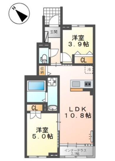 サクラヴィラージュ津福(2LDK/1階)の間取り写真
