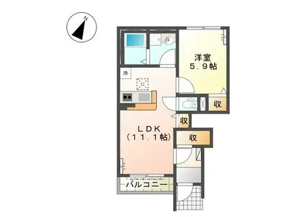 ボナール・ディアコートII(1LDK/1階)の間取り写真