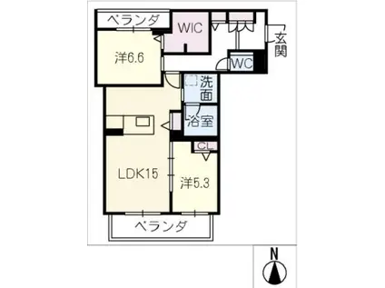 レフィシア犬山(2LDK/2階)の間取り写真