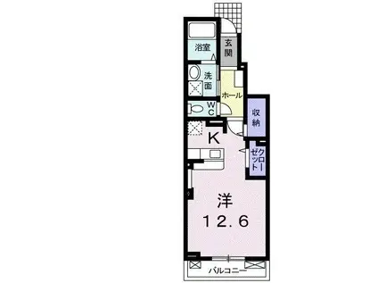 クラスターヒルII(1K/1階)の間取り写真