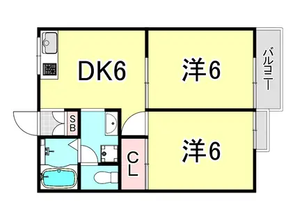 ビビエンダ甲東(2DK/1階)の間取り写真