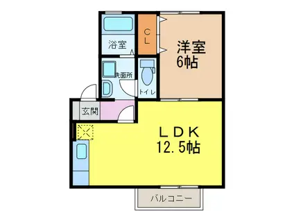 メルベーユ富の原A(1LDK/2階)の間取り写真