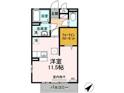 リビングタウン福山東B棟(ワンルーム/1階)の間取り写真