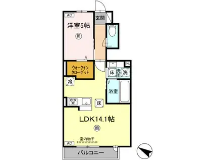 トリシア VT(1LDK/1階)の間取り写真