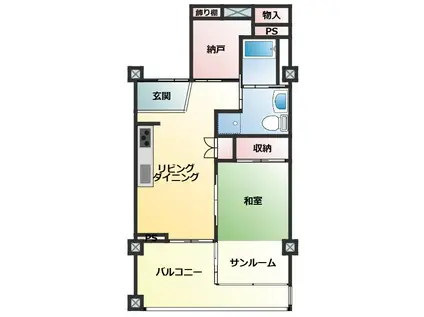 ソーレヒルズ花楯(1LDK/4階)の間取り写真