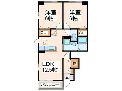 ラ・ルミエール II(2LDK/1階)の間取り写真