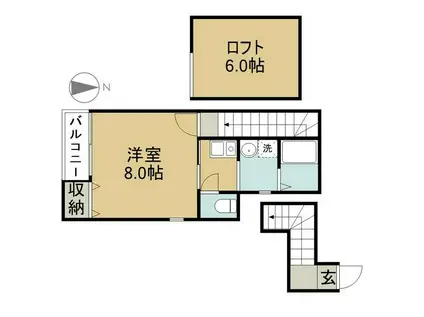 ベルハウスII(1K/2階)の間取り写真