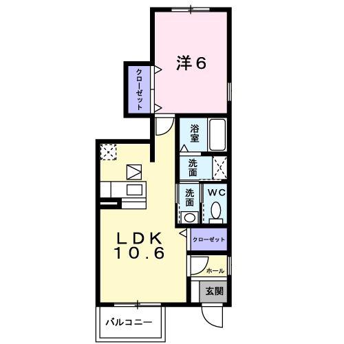 トワニ-・K III棟(1LDK/1階)の間取り写真