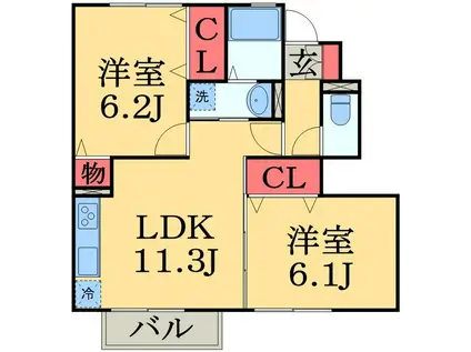 ヴェルドミール Ⅴ(2LDK/1階)の間取り写真