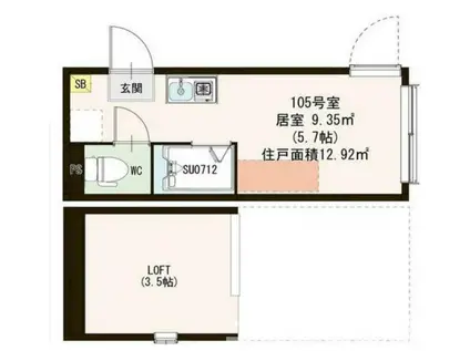ハーモニーテラス野方II(ワンルーム/1階)の間取り写真