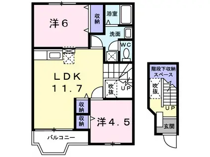 グレイスフルフィールドII(2LDK/2階)の間取り写真
