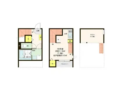 LES SAISONS新田(1K/1階)の間取り写真