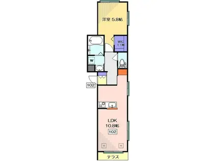 ヴェルドミール若林(1LDK/1階)の間取り写真
