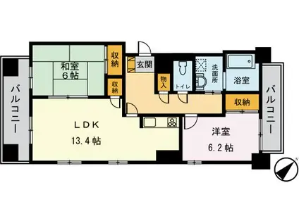 アーバンコート櫻木(2LDK/4階)の間取り写真