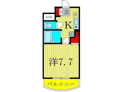 ミレニアムハイツ(1DK/4階)の間取り写真