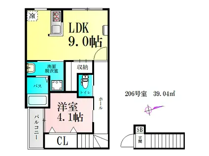 CLOUDNINE台原(1LDK/2階)の間取り写真