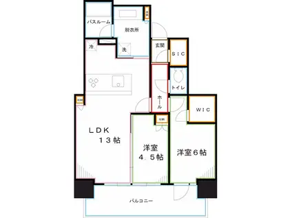 シティタワー国分寺ザ・ツイン イースト(2LDK/22階)の間取り写真