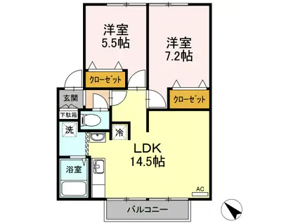 サンフェリカ茶畑C(2LDK/2階)の間取り写真