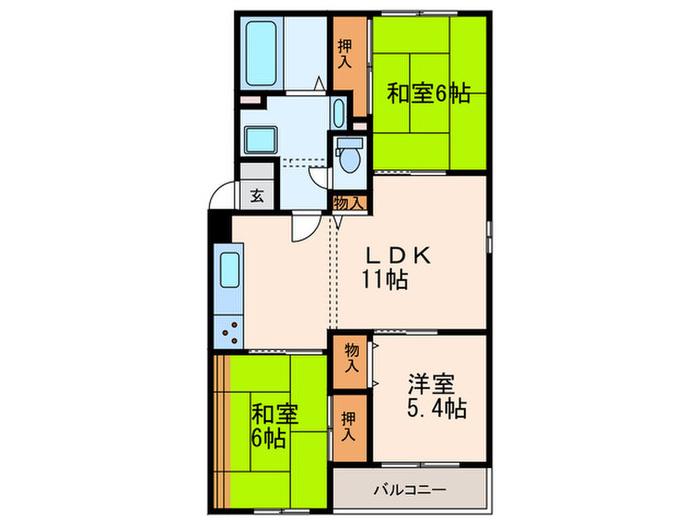 イーストヒルズ平野(3LDK/3階)の間取り写真