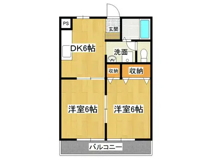 シャロームII(2DK/2階)の間取り写真