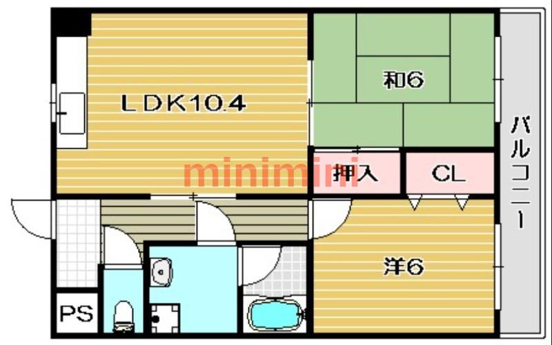 メゾン飛鳥(2LDK/4階)の間取り写真