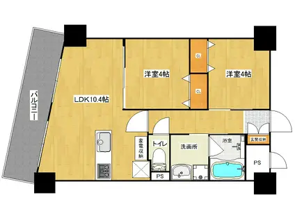 フクダ不動産八木駅前マンション(2LDK/4階)の間取り写真