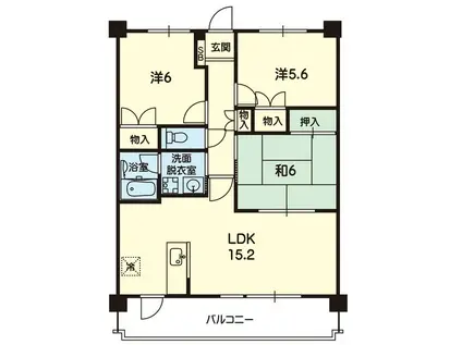 ソアー渡鹿二番館(3LDK/2階)の間取り写真