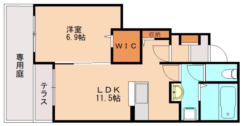 エクシード・ヴィラ津屋崎II(1LDK/1階)の間取り写真