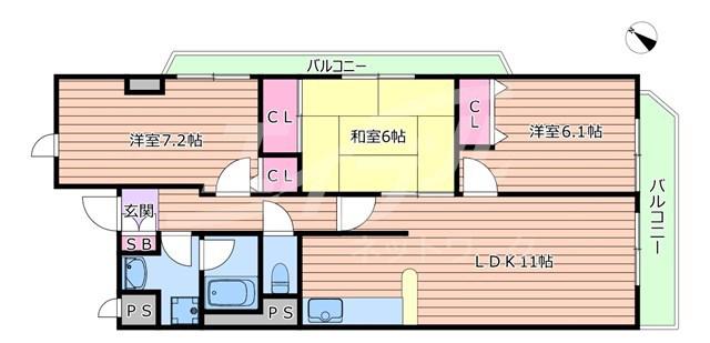 レスカーラ緑地公園(3LDK/4階)の間取り写真