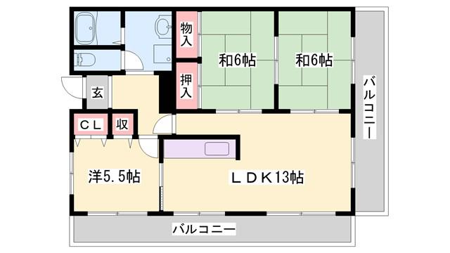 高楽ハイツ(3LDK/4階)の間取り写真