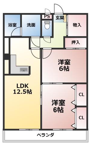 オーエムビル(2LDK/4階)の間取り写真