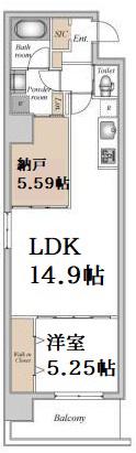 GLAM STELLA松屋町(1SLDK/3階)の間取り写真