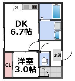 ハーモニーテラス西今川(1DK/3階)の間取り写真