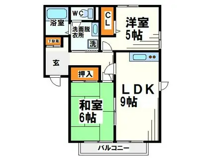 カサベルデN(2LDK/1階)の間取り写真