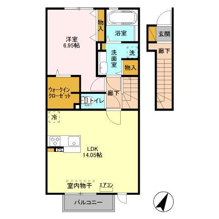アイチ8 B棟(1LDK/2階)の間取り写真