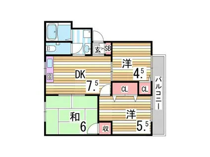 メゾン北神戸(3DK/2階)の間取り写真